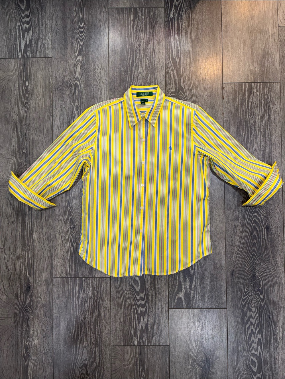 Vintage Ralph Lauren 90s Yellow 🌈 Stripe Cotton Button-Up Shirt